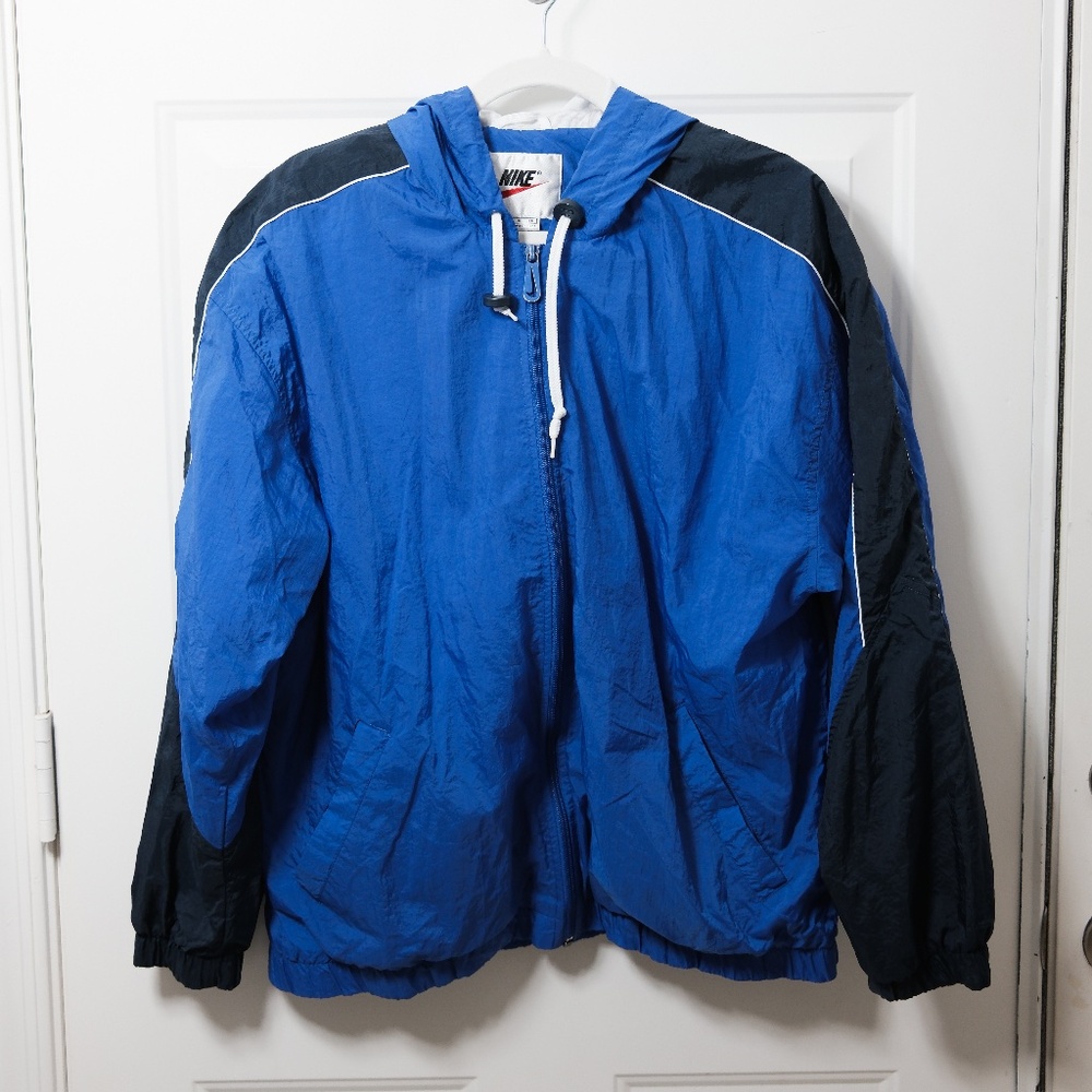 Vintage Nike Spell Out Circle Full Zip Hooded Windbreaker Jacket 90s Women’s XL
